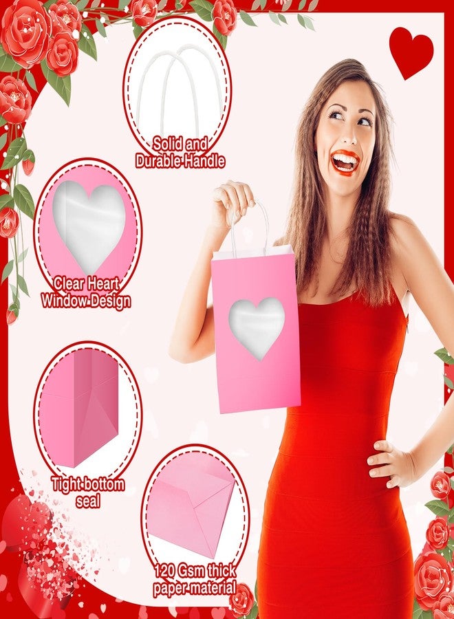 Gilprop 48 Pcs Valentine Gift Bags Bulk, Paper Treat Bag with Handles, Heart Clear Window, Red Pink Party Favor Packaging for Candy, Cookies, Small Gifts (Red Pink) - Image 5